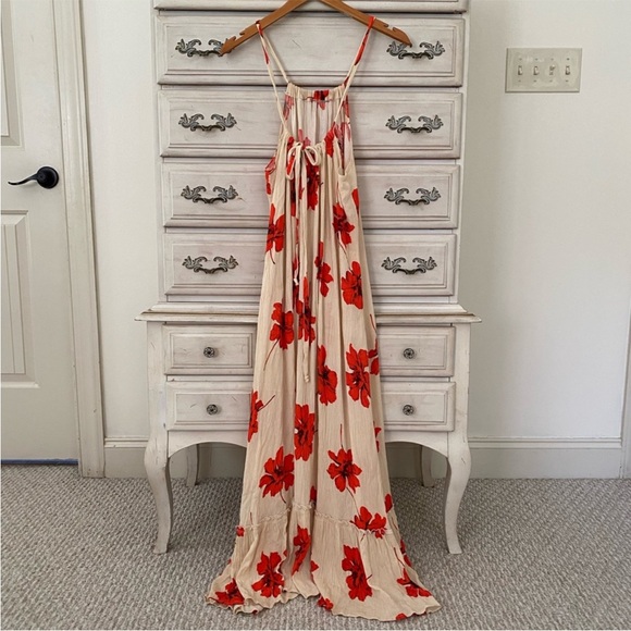Red Floral Gauze Maxi Dress - Picture 2 of 3